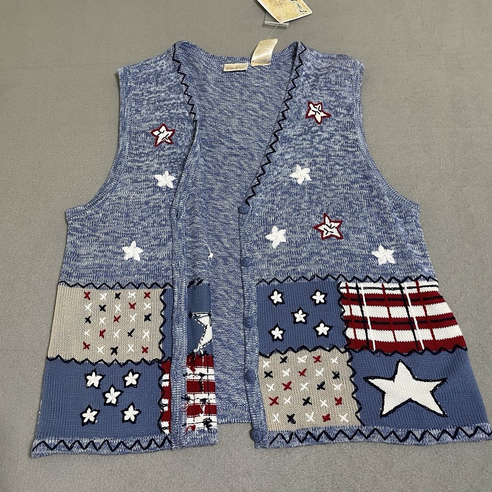 Vintage Women's Vest  Patriotic Button Down‎ Sweater Vest Embroidered Top 90s - Picture 2 of 16